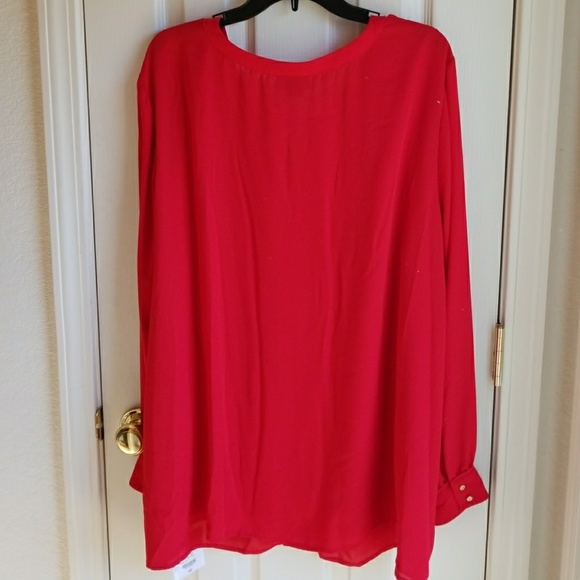 NWT LIZ CLAIBORNE SIGNATURE RED L/S BLOUSE - Picture 3 of 4
